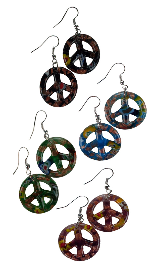 Art Glass Earrings Peace Sign