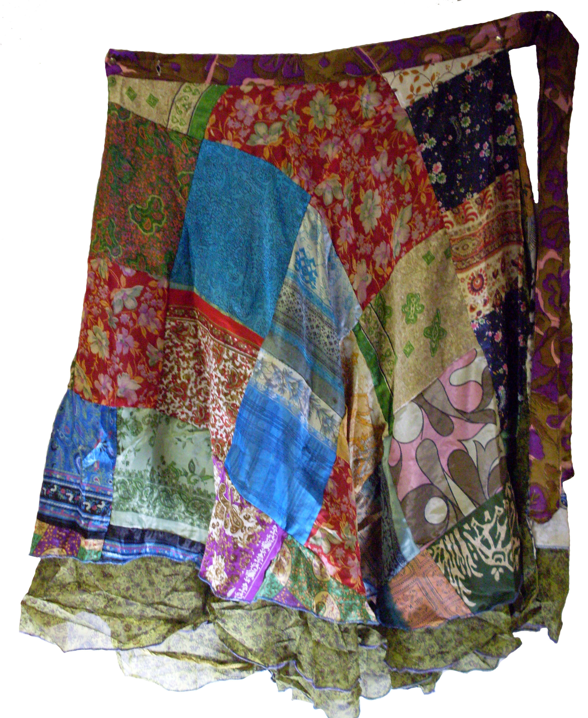 Patchwork Wrap Silk Skirt