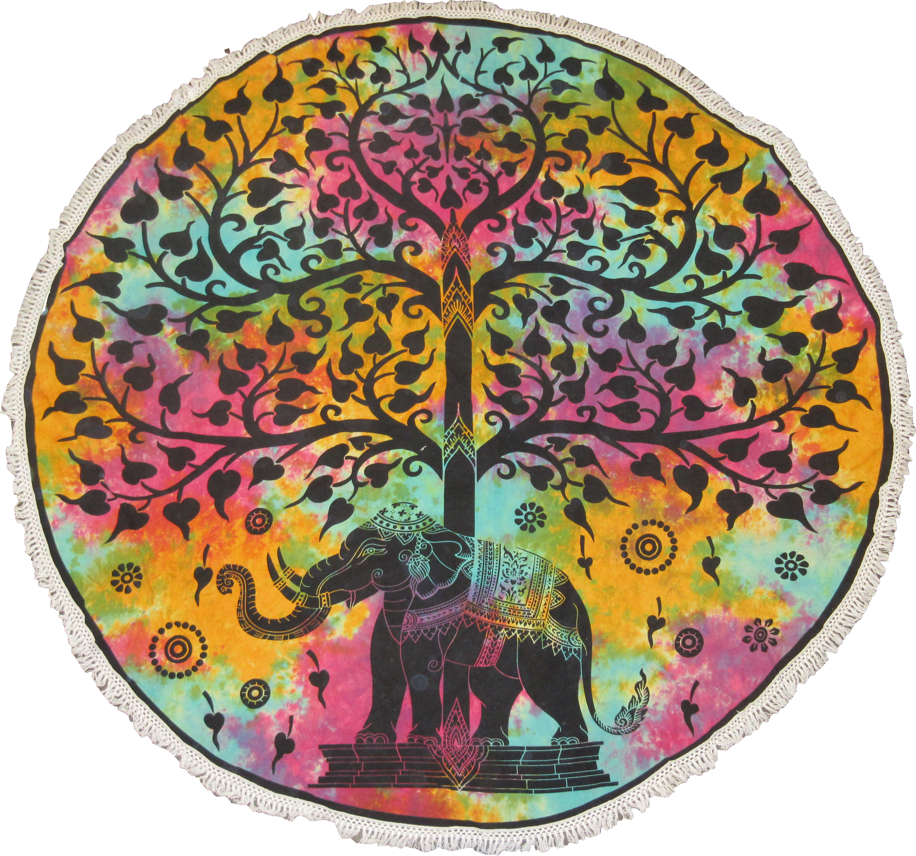 Elephant Tree of Life - Round Tapestry